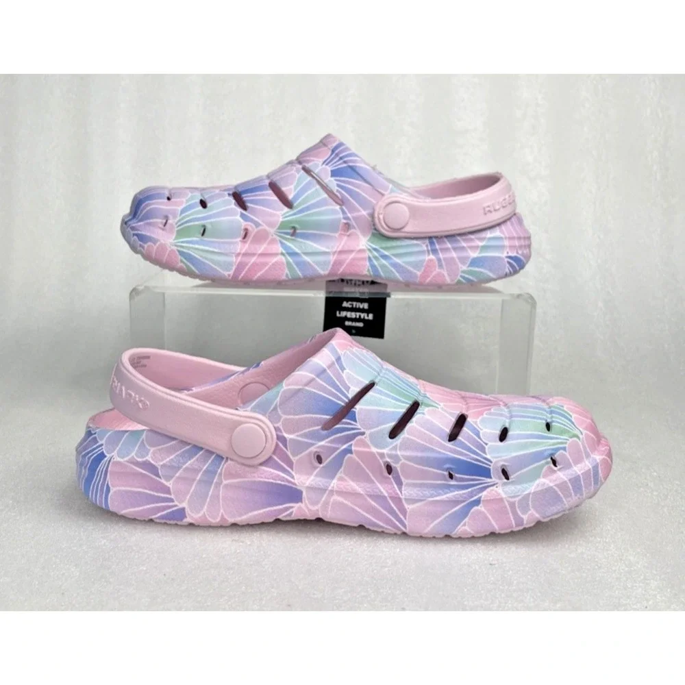 Rugged Shark Eva Shell Print Pink Clogs Slip on Sandals Girls Size 3 NEW